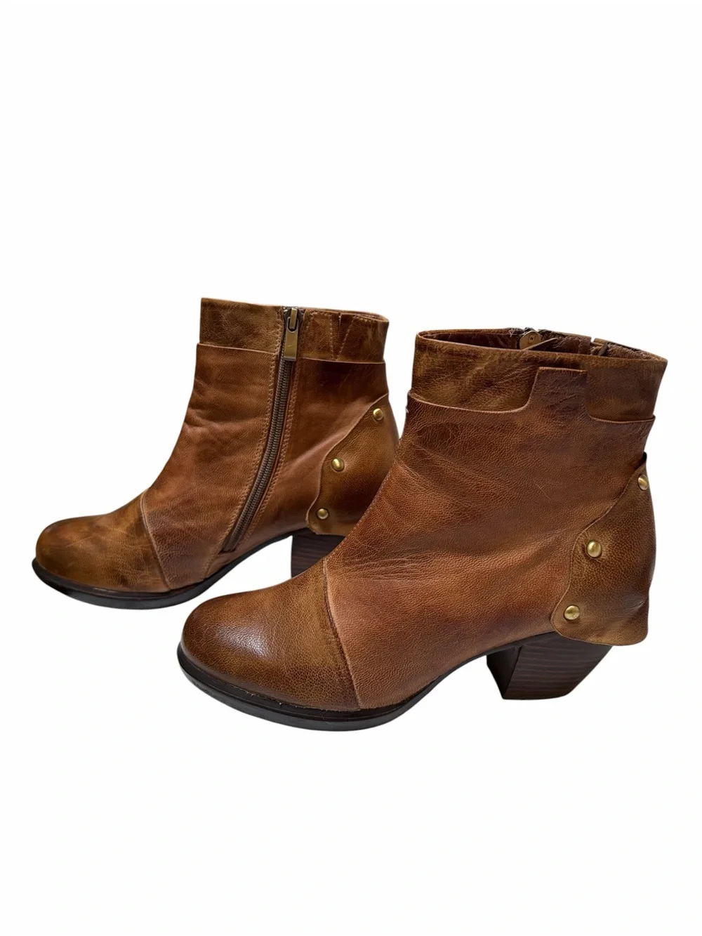 Antelope Leather Ankle Boots Women’s Size 8 Brown Boho Western Stacked Heel